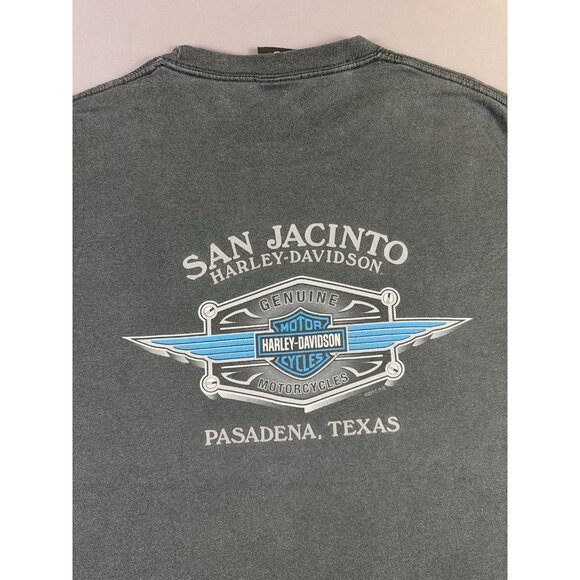 Rare Vintage Y2K Harley Davidson San Jacinto Pasadena Texas Thrashed Faded Large - Picture 7 of 12
